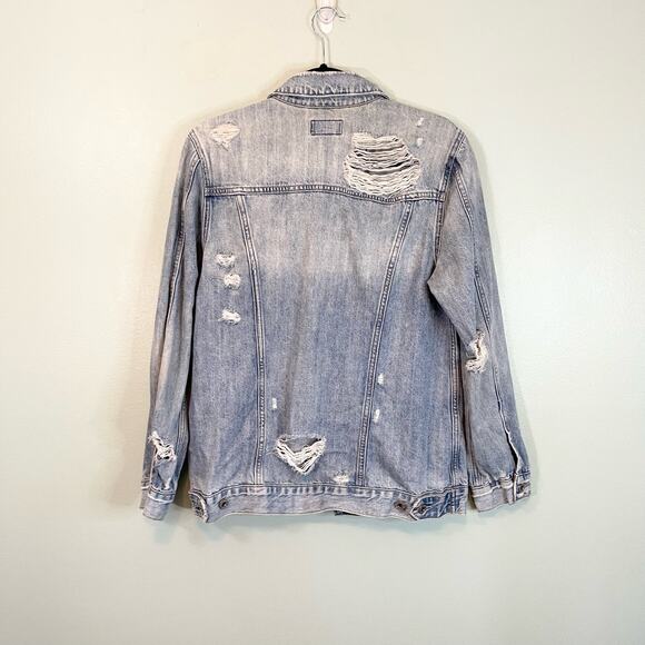 Lucky Brand Women Light Blue Long Sleeve Distressed Denim Button Up Shirt Medium - Picture 2 of 11